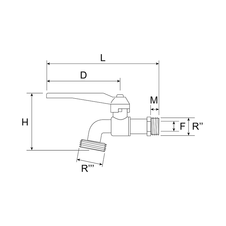 Compact ball bibcock w/o hose union - technical drawing
